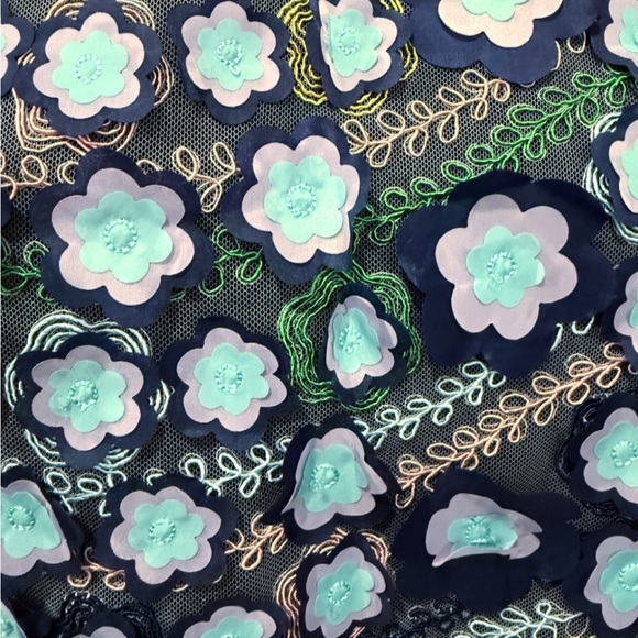 3D Floral Appliqué Sweatshirt Blue Purple Mesh Embroidered Pullover Top XS/S - Picture 2 of 9